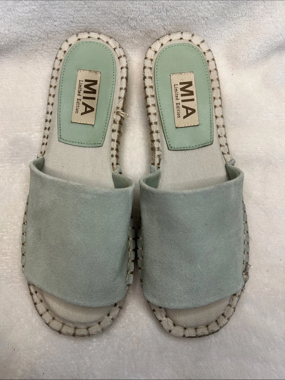 Mia Novelli Suede Leather Espadrille Jute Slides Sandals Sage Green Women 8